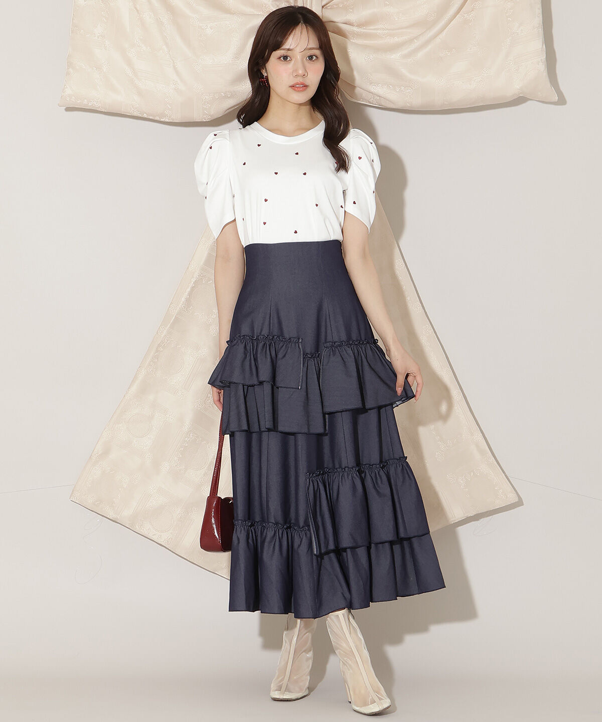 WILLSELECTION「ハート刺繍タックスリーブTシャツ」|Tシャツ・カットソー|