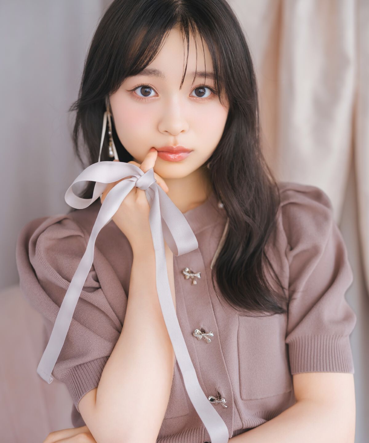 WILLSELECTION「ビジューリボンタックスリーブカーディガン」|カーディガン|