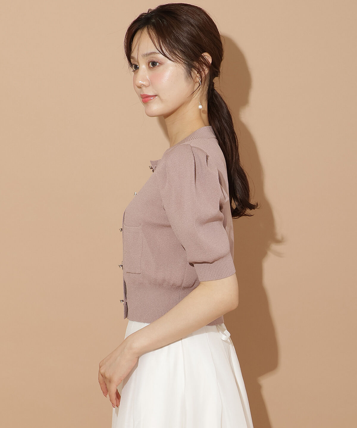 WILLSELECTION「ビジューリボンタックスリーブカーディガン」|カーディガン|