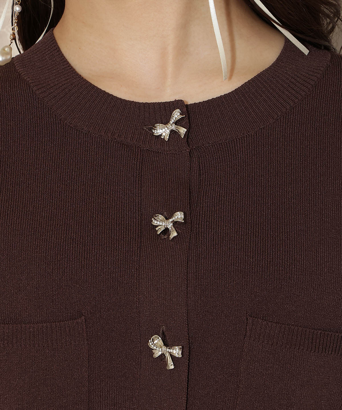 WILLSELECTION「ビジューリボンタックスリーブカーディガン」|カーディガン|