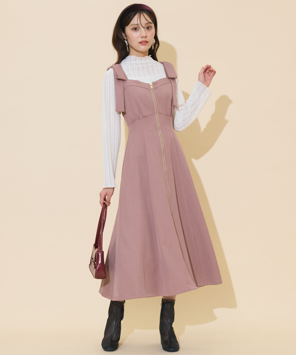 WILLSELECTION「ショルダーリボンフロントZIPワンピース」|ワンピース|