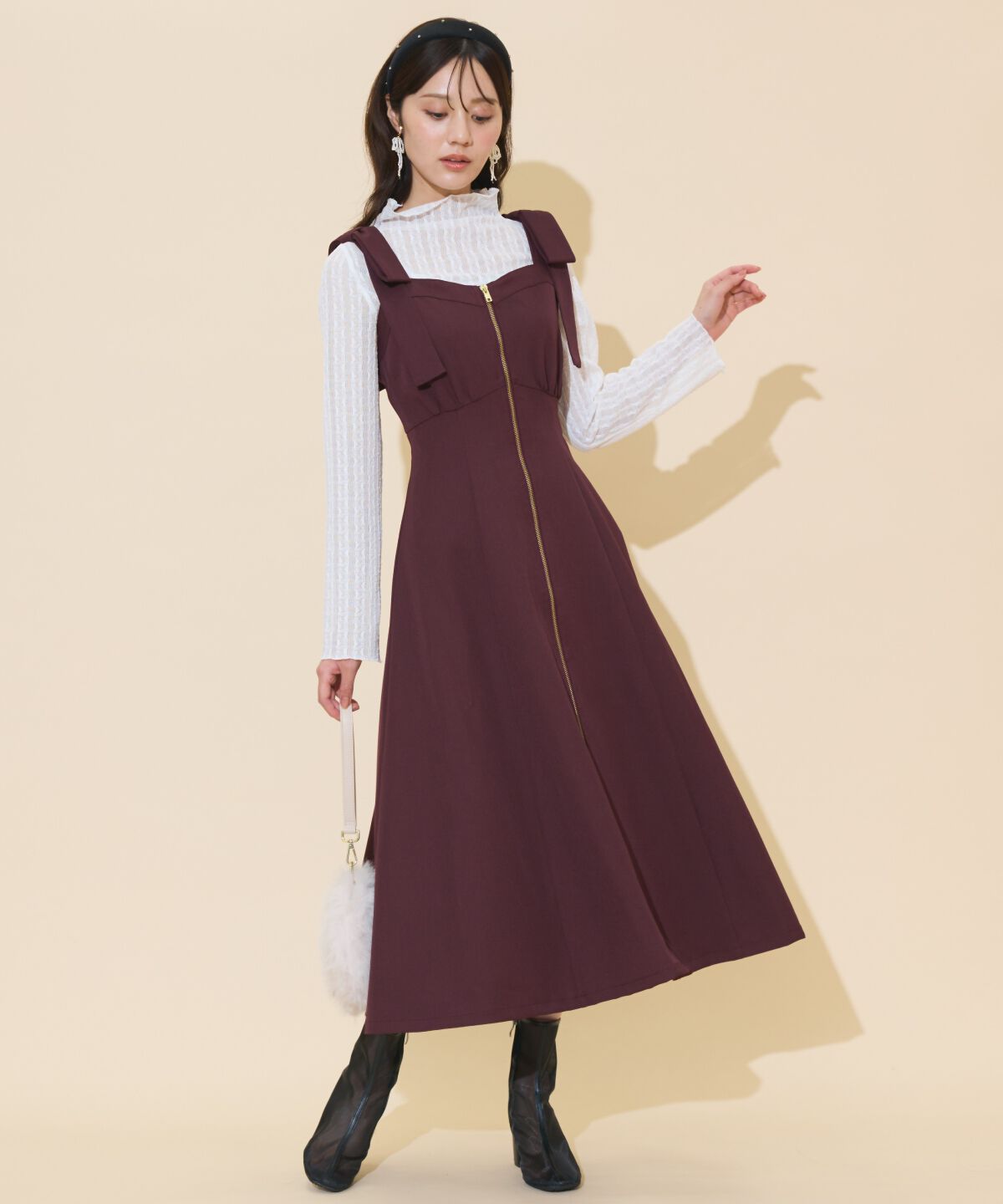 WILLSELECTION「ショルダーリボンフロントZIPワンピース」|ワンピース|