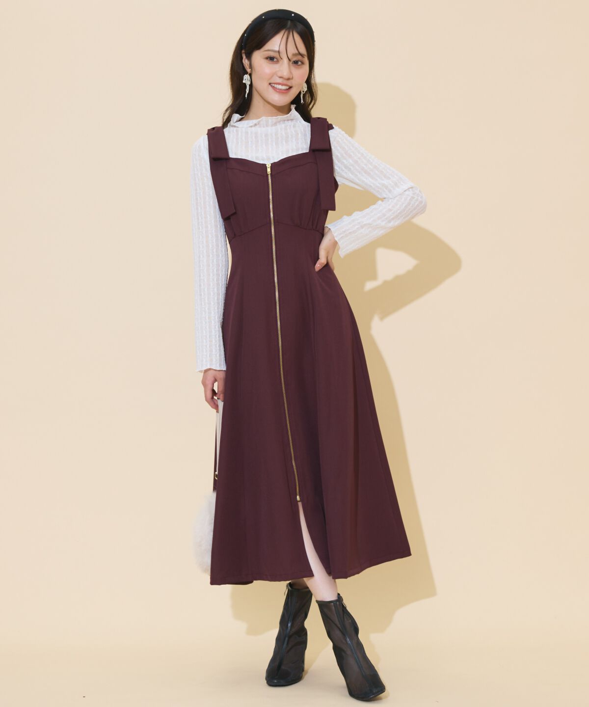 WILLSELECTION「ショルダーリボンフロントZIPワンピース」|ワンピース|