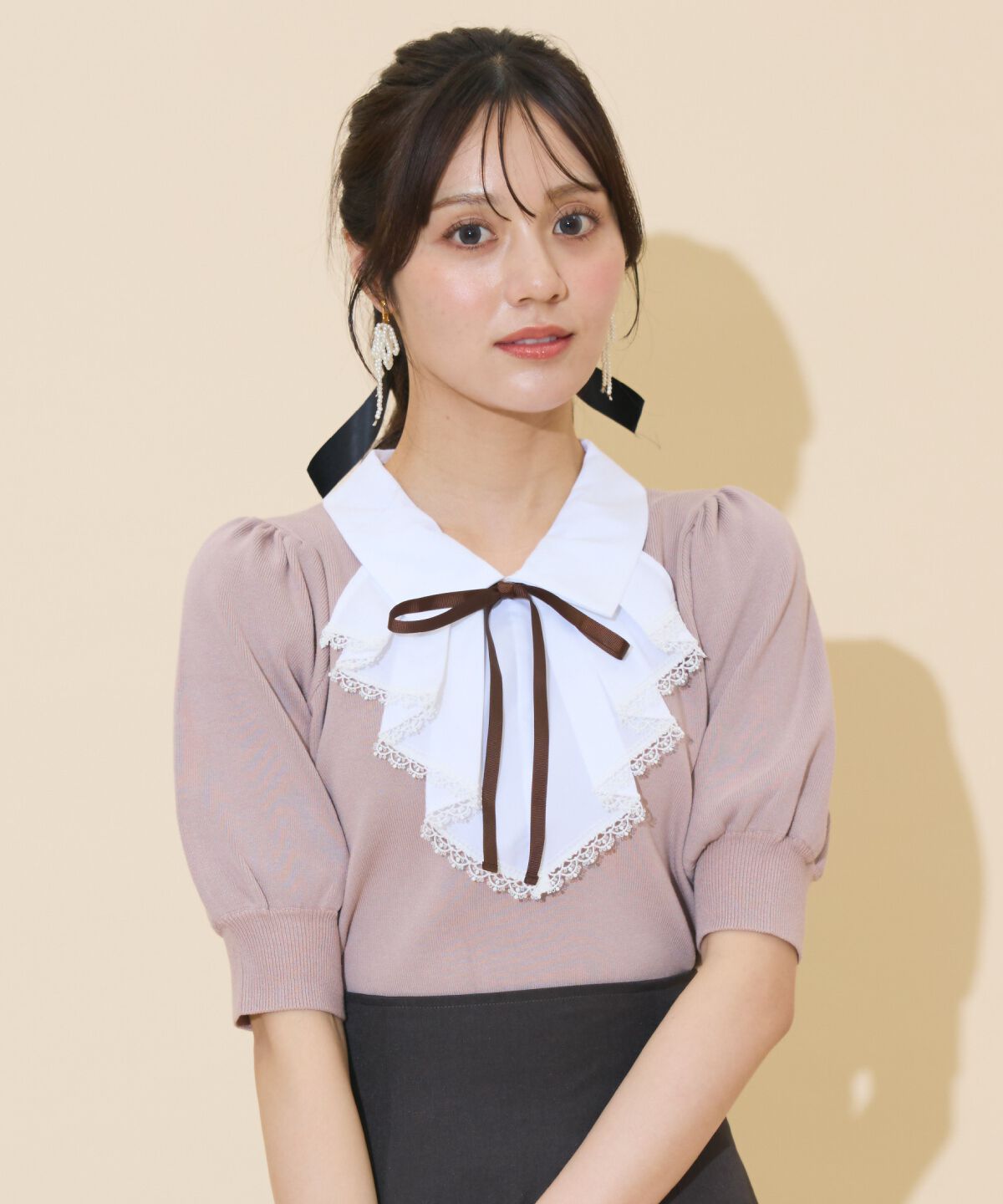 WILLSELECTION「レースラッフルプルオーバー」|ニット・セーター|ピンク