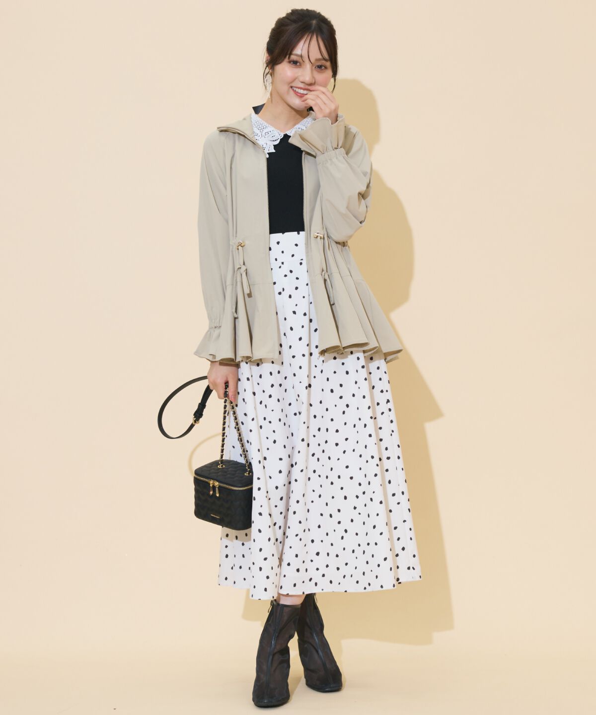 WILLSELECTION「ダルメシアンプリントボリュームタックスカート」|フレア|