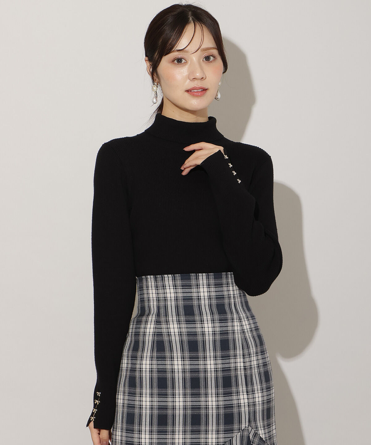 WILLSELECTION「袖口リボンリブタートルニット」|ニット・セーター|ブラック