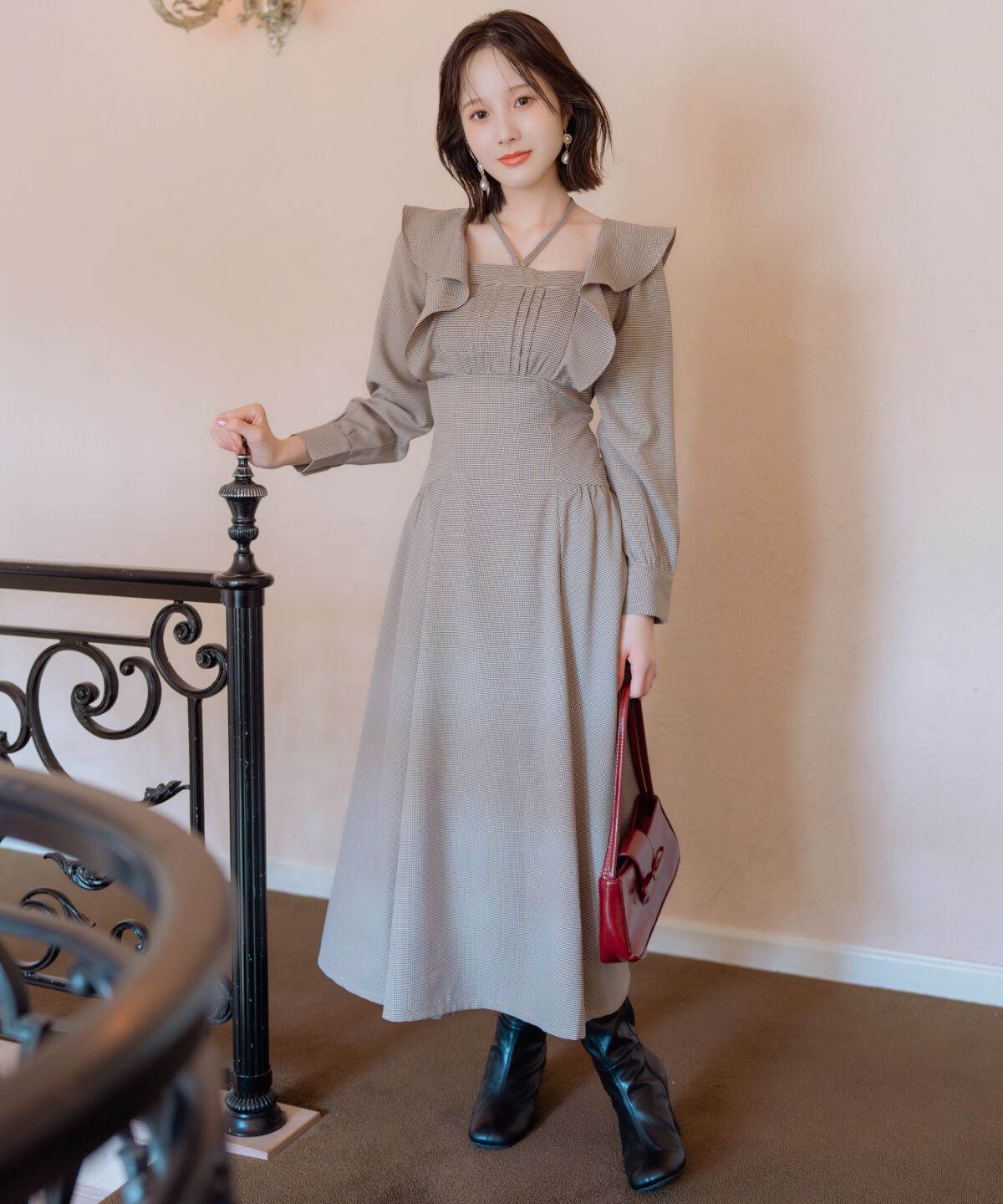 WILLSELECTION「ネックリボンギャザー切り替えワンピース」|ワンピース|