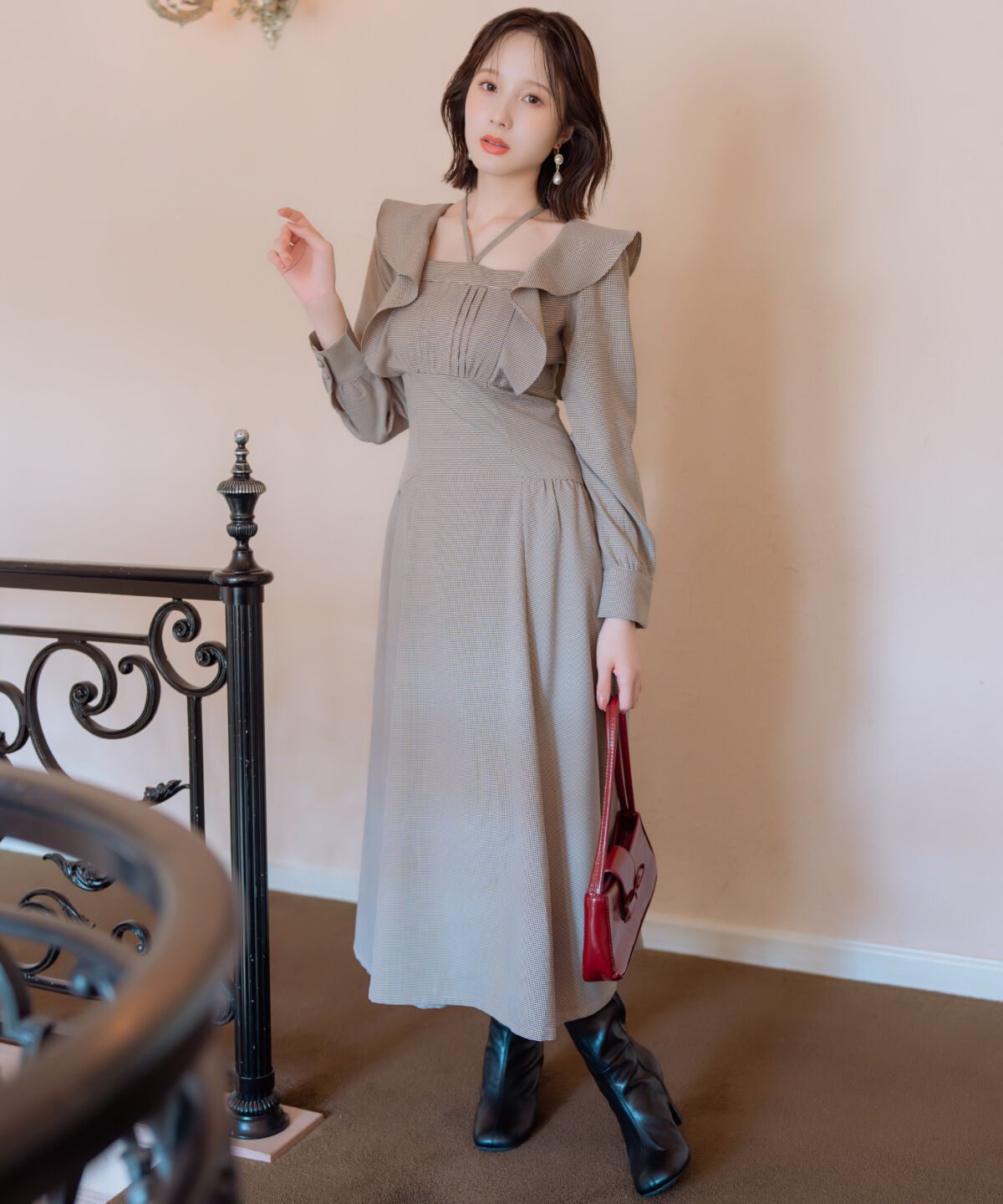 WILLSELECTION「ネックリボンギャザー切り替えワンピース」|ワンピース|