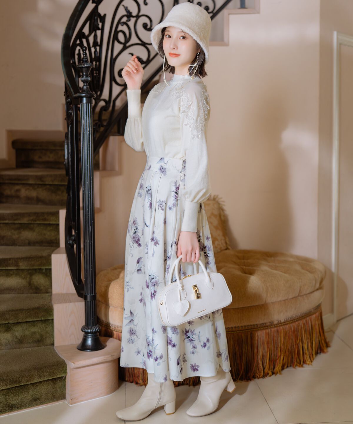 WILLSELECTION「フラワープリントボリュームタックスカート」|フレア|