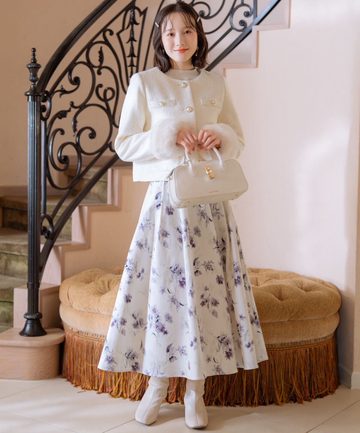 WILLSELECTION「フラワープリントボリュームタックスカート」|フレア|