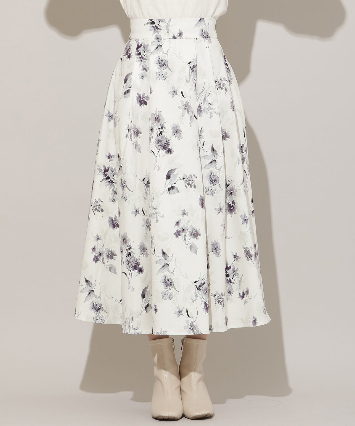 WILLSELECTION「フラワープリントボリュームタックスカート」|フレア|