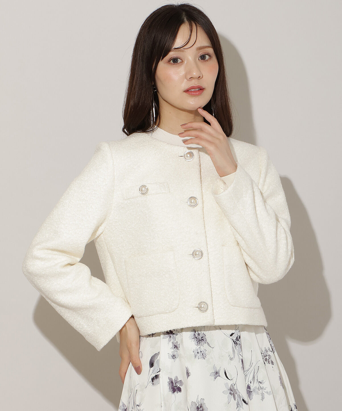 WILLSELECTION「ノーカラーブークレショートコート」|ノーカラーコート|