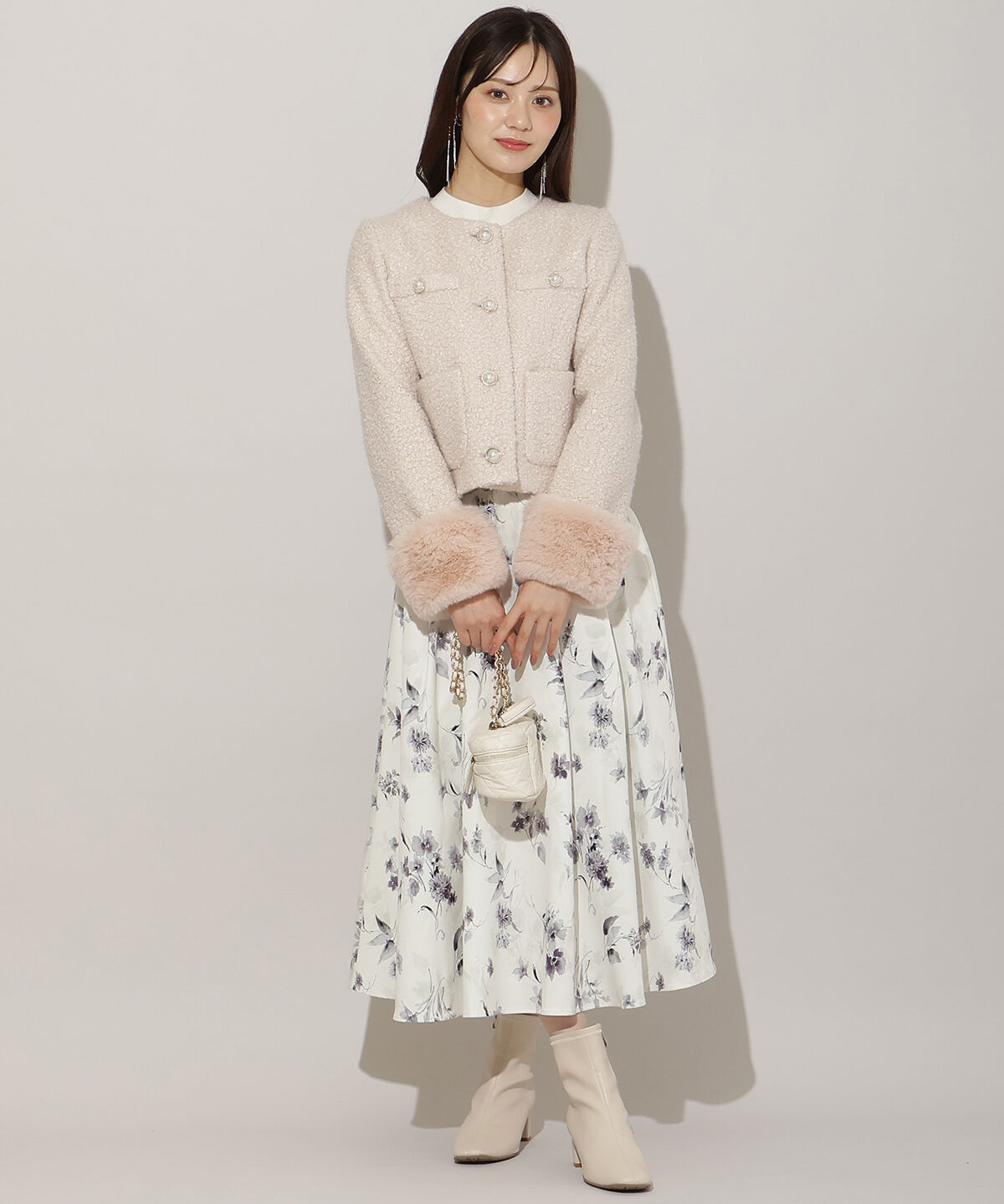 WILLSELECTION「ノーカラーブークレショートコート」|ノーカラーコート|