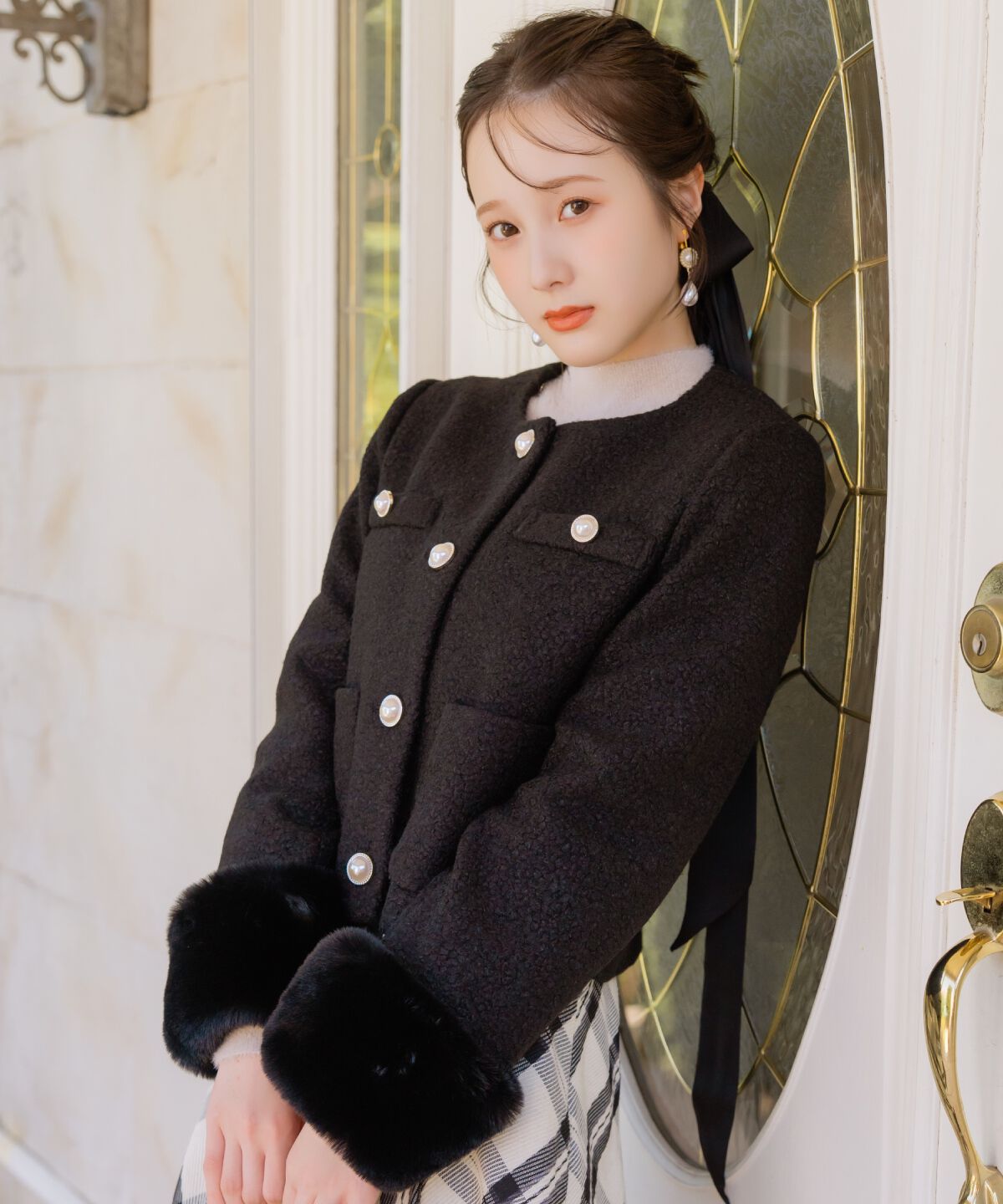 WILLSELECTION「ノーカラーブークレショートコート」|ノーカラーコート|