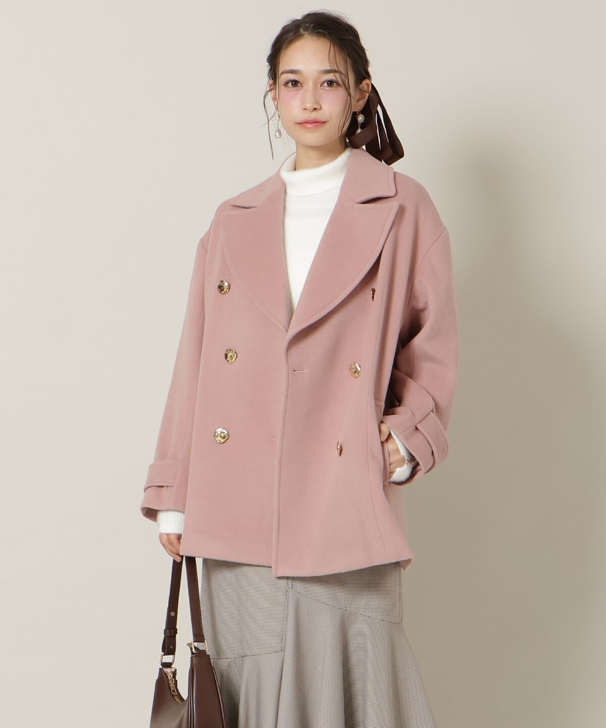 WILLSELECTION「ゴールドボタンミドル丈Ｐコート」|その他|ピンク