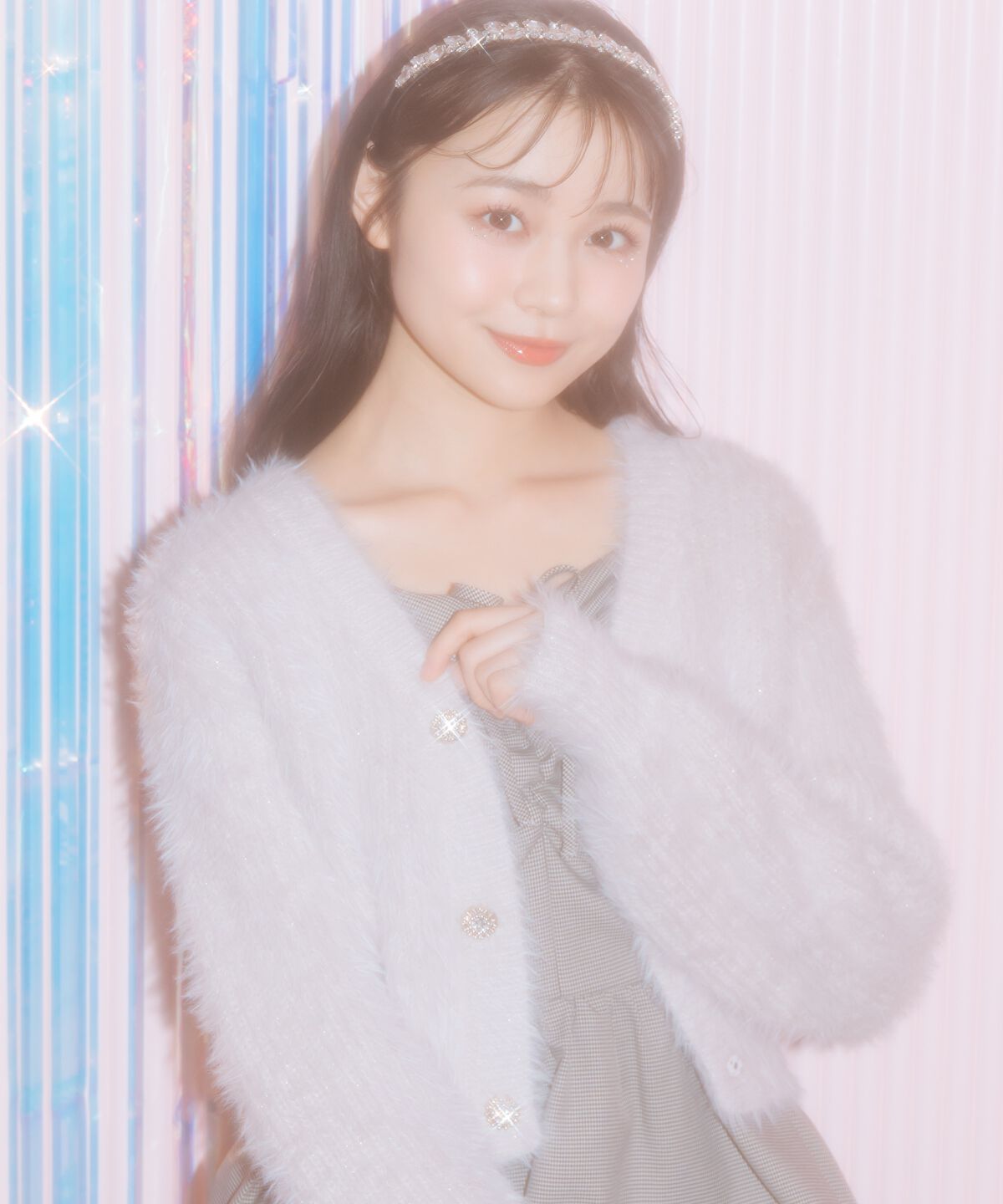 WILLSELECTION「Vネックラメフェザーカーディガン」|カーディガン|ピンク