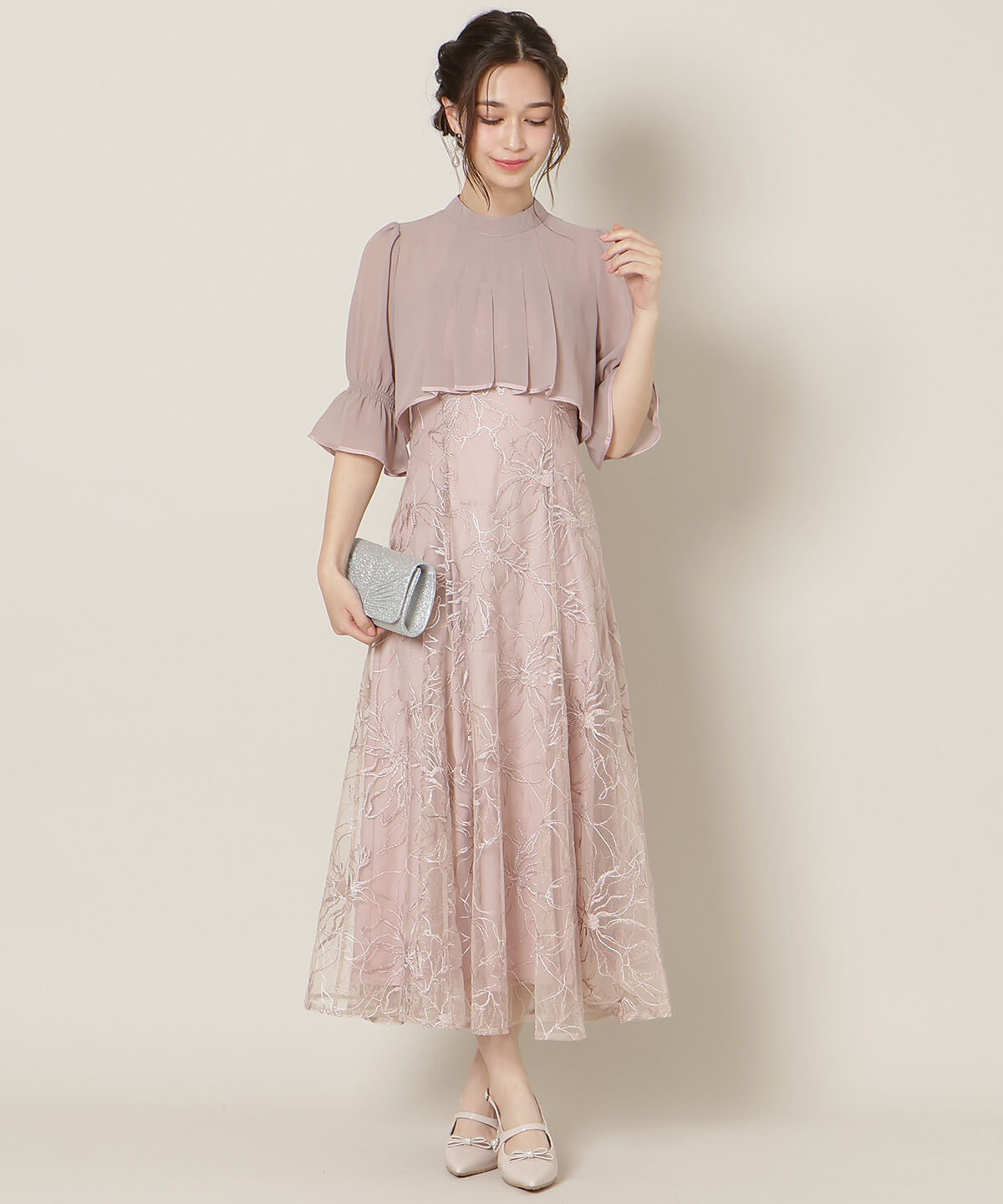 WILLSELECTION「フロントスリットフレアブラウス&times;フレアレースキャミワンピース」|ドレス|ピンク