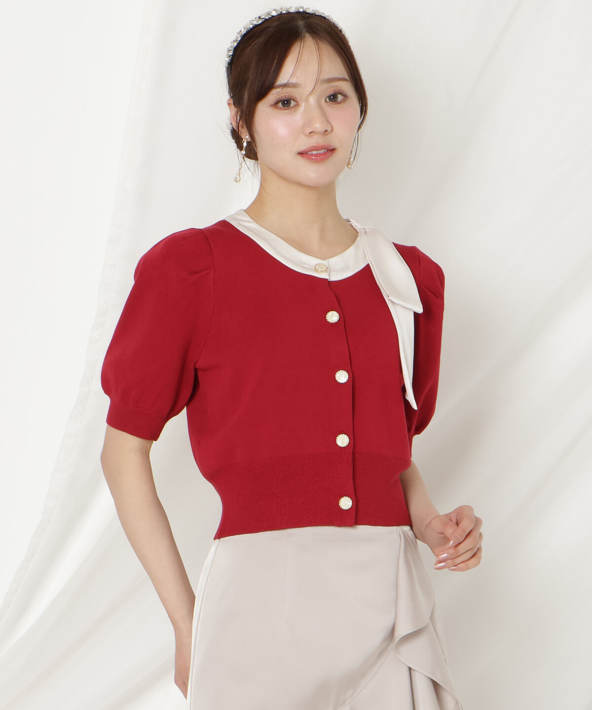 WILLSELECTION「リボンパフカーディガン」|カーディガン|レッド