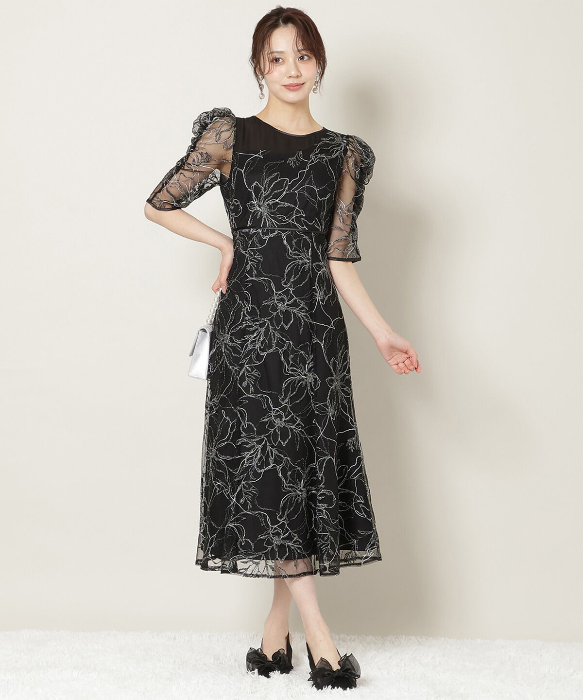 WILLSELECTION「刺繍レースアシンメトリーマーメイドワンピース」|ドレス|ブラック