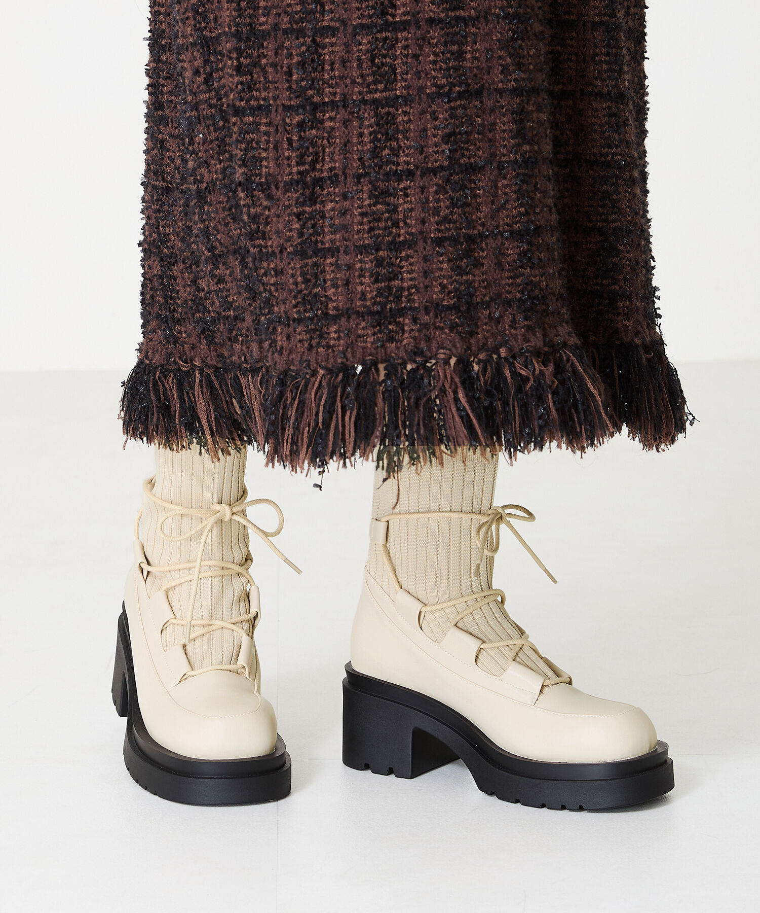 ORiental TRaffic「ニット ドッキング レースアップ ブーツ /41402」|ショートブーツ|