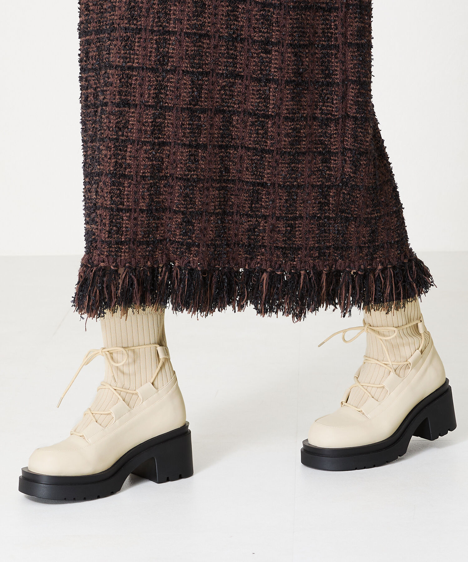 ORiental TRaffic「ニット ドッキング レースアップ ブーツ /41402」|ショートブーツ|