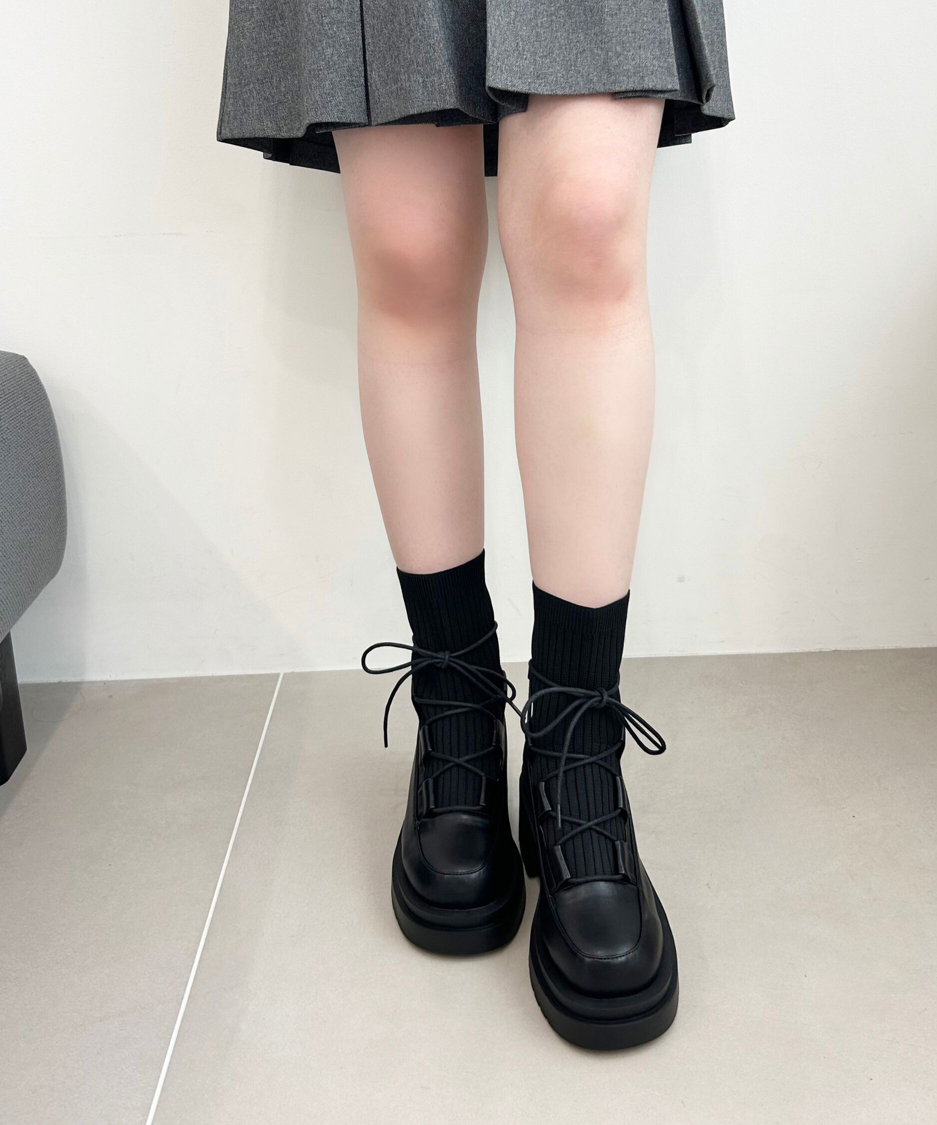 ORiental TRaffic「ニット ドッキング レースアップ ブーツ /41402」|ショートブーツ|