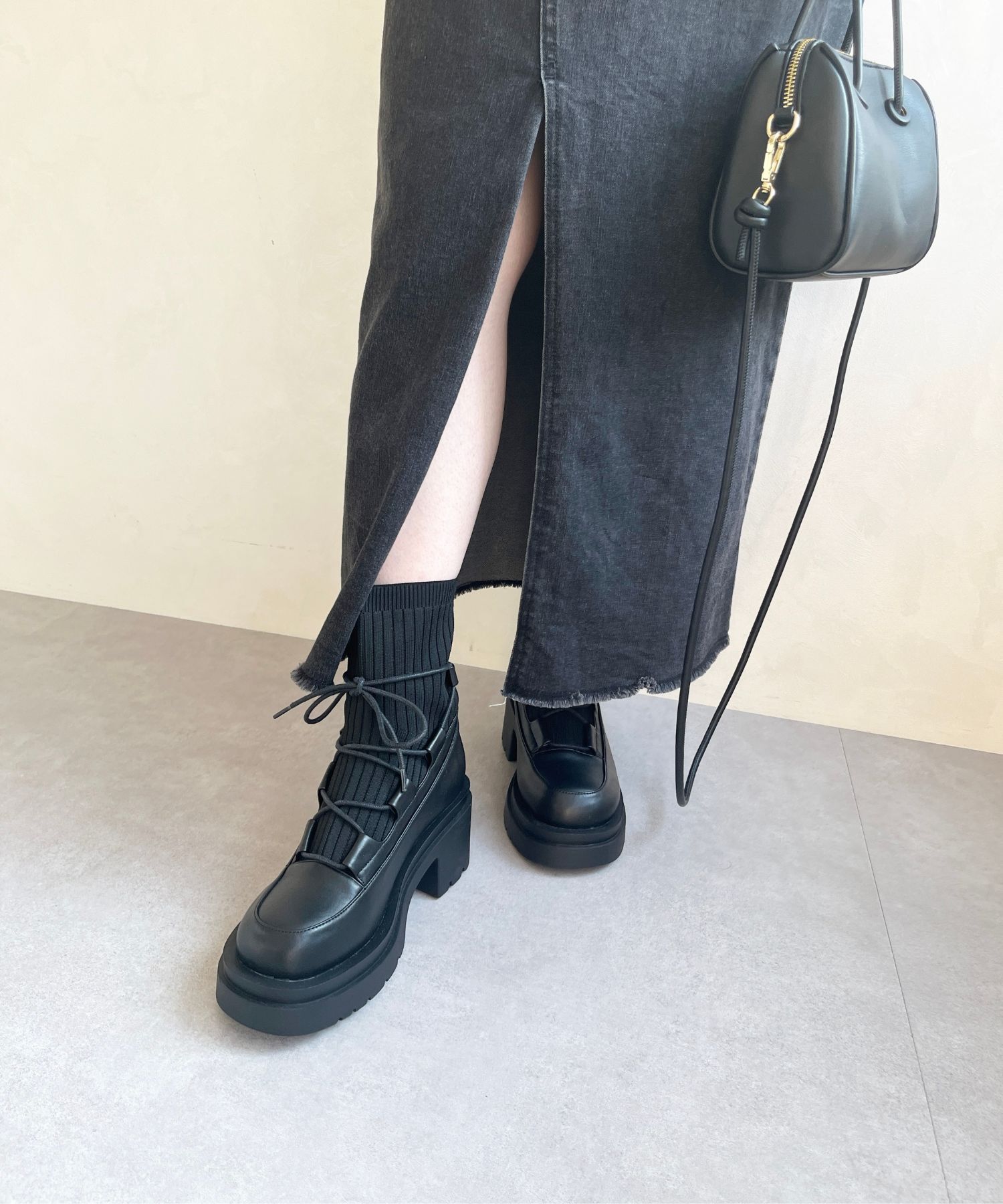 ORiental TRaffic「ニット ドッキング レースアップ ブーツ /41402」|ショートブーツ|