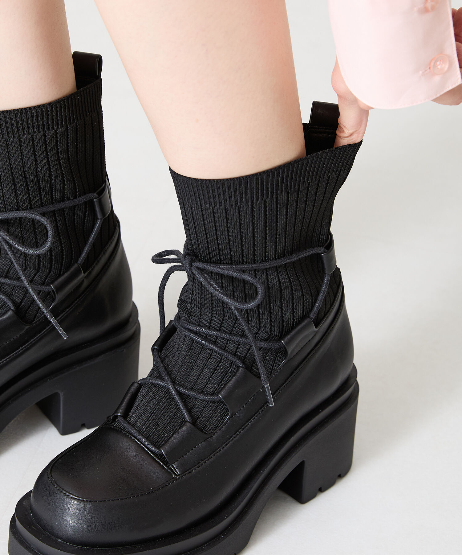 ORiental TRaffic「ニット ドッキング レースアップ ブーツ /41402」|ショートブーツ|