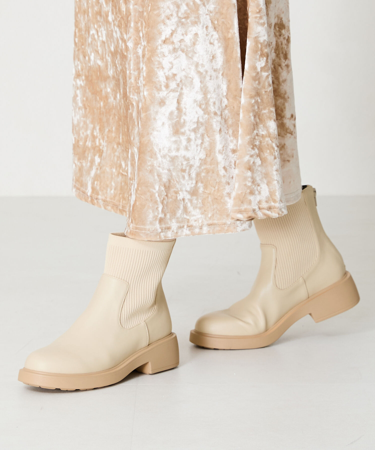 WA Oriental TRaffic「リブ ニット バックジップ ブーツ /42407 ショートブーツ 厚手クッション」|ショートブーツ|