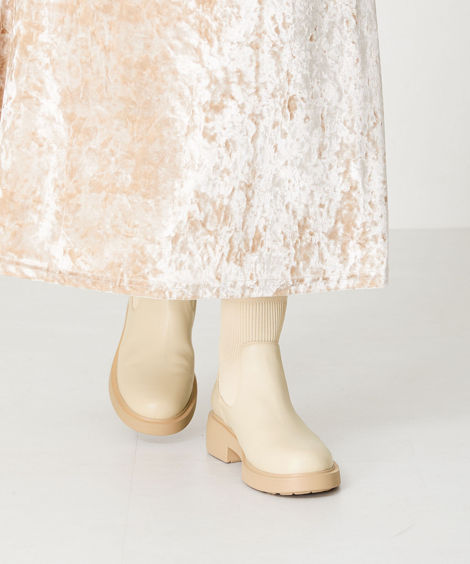 WA Oriental TRaffic「リブ ニット バックジップ ブーツ /42407 ショートブーツ 厚手クッション」|ショートブーツ|