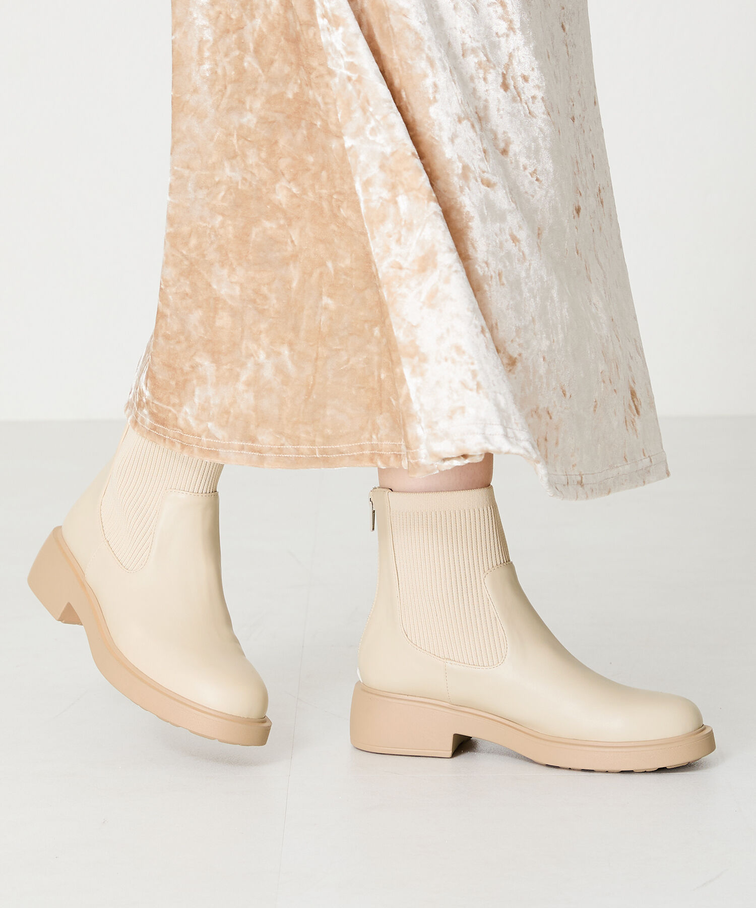 WA Oriental TRaffic「リブ ニット バックジップ ブーツ /42407 ショートブーツ 厚手クッション」|ショートブーツ|