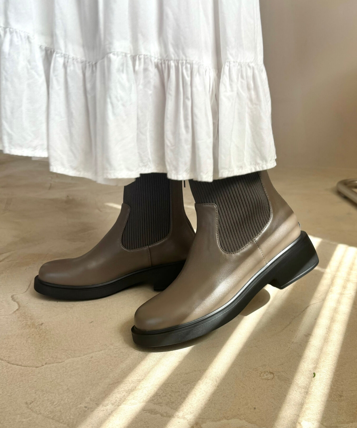 WA Oriental TRaffic「リブ ニット バックジップ ブーツ /42407 ショートブーツ 厚手クッション」|ショートブーツ|BROWN