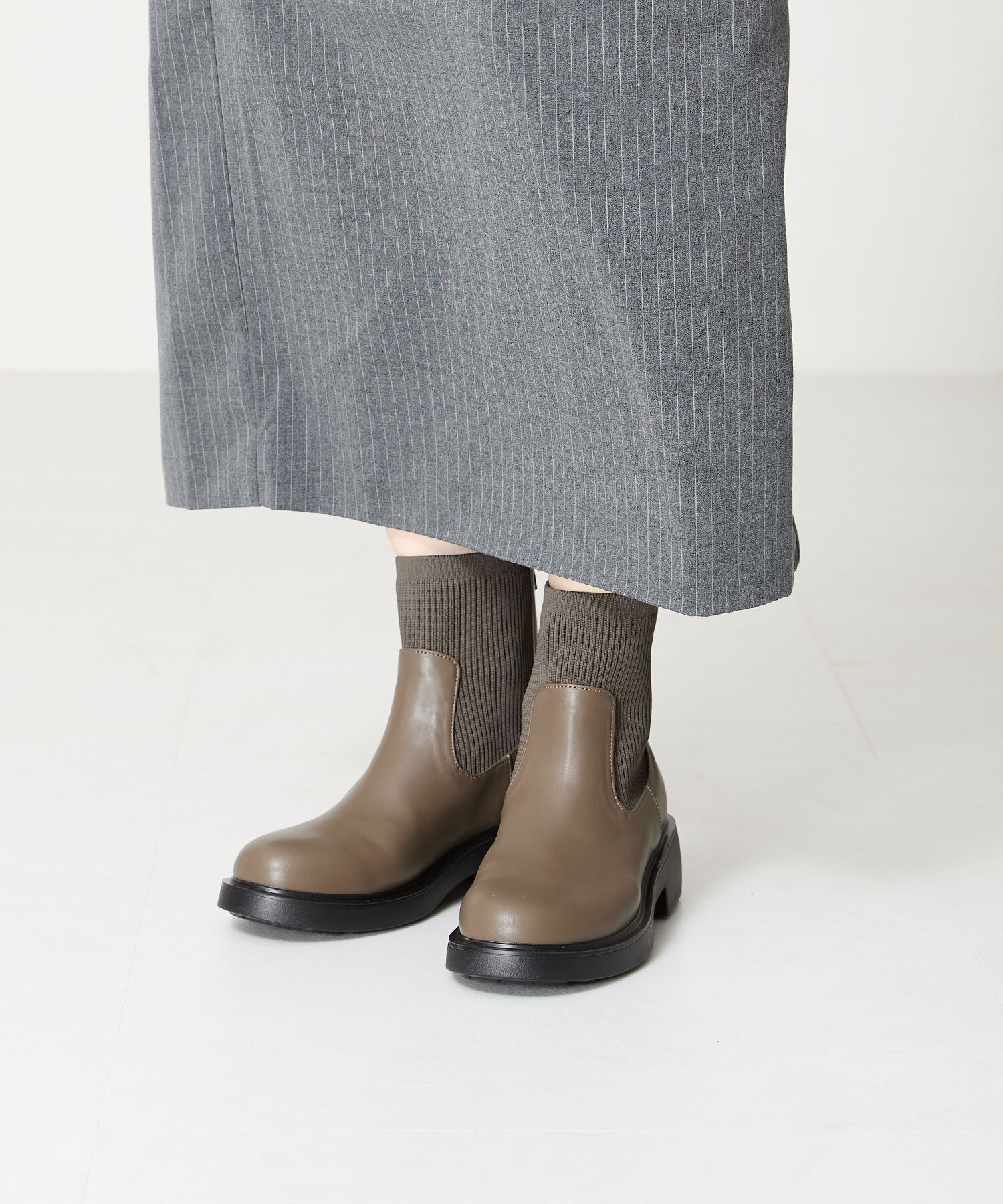 WA Oriental TRaffic「リブ ニット バックジップ ブーツ /42407 ショートブーツ 厚手クッション」|ショートブーツ|