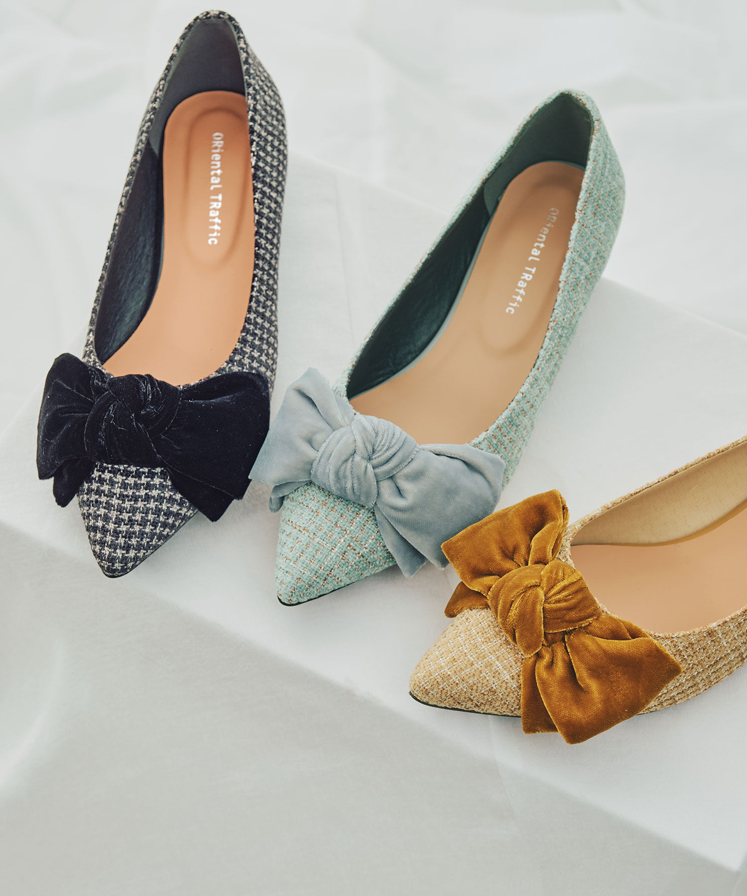 ORiental TRaffic「ベロアリボン&times;ツイード フラット パンプス /51302」|パンプス|