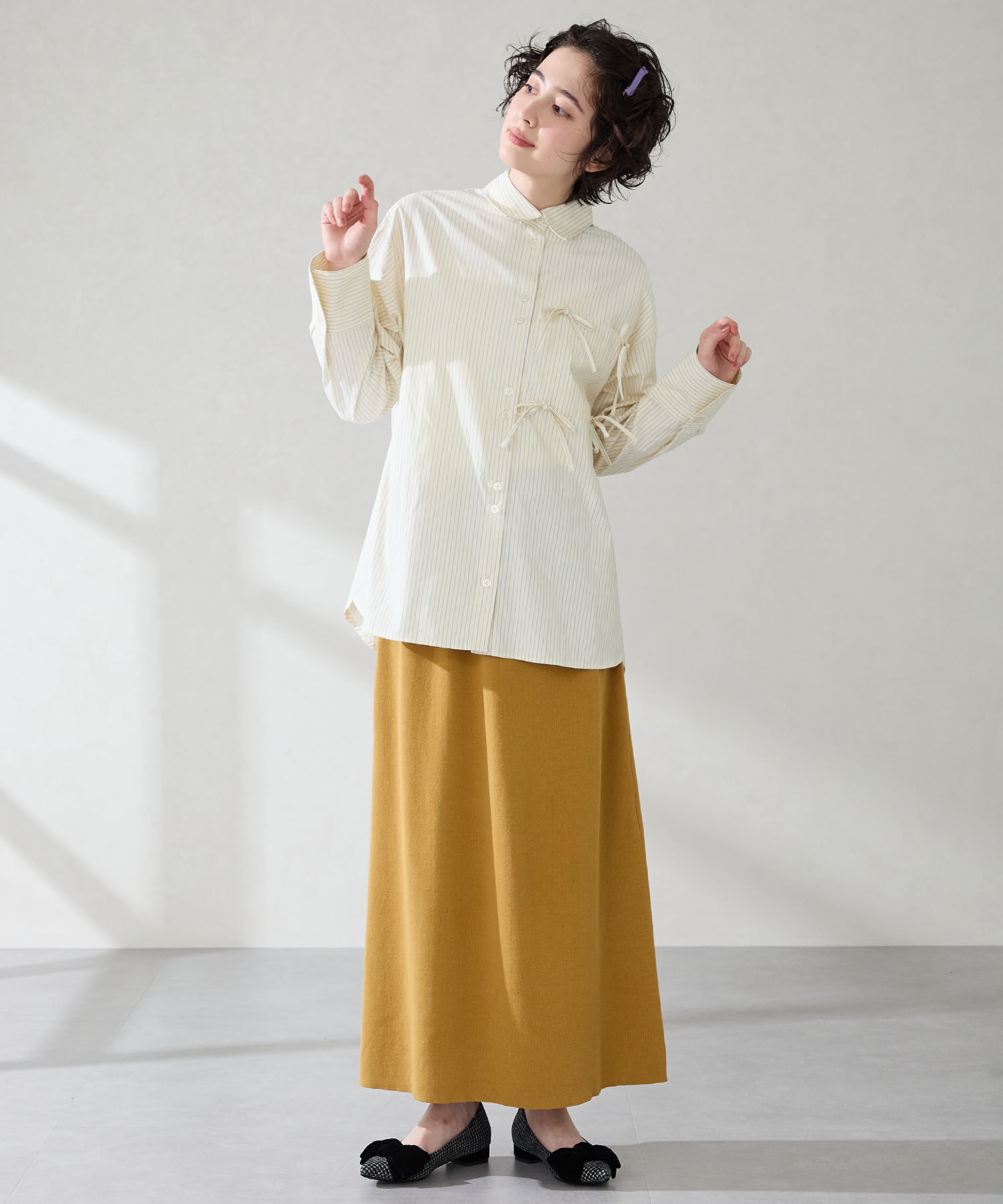 ORiental TRaffic「ベロアリボン&times;ツイード フラット パンプス /51302」|パンプス|