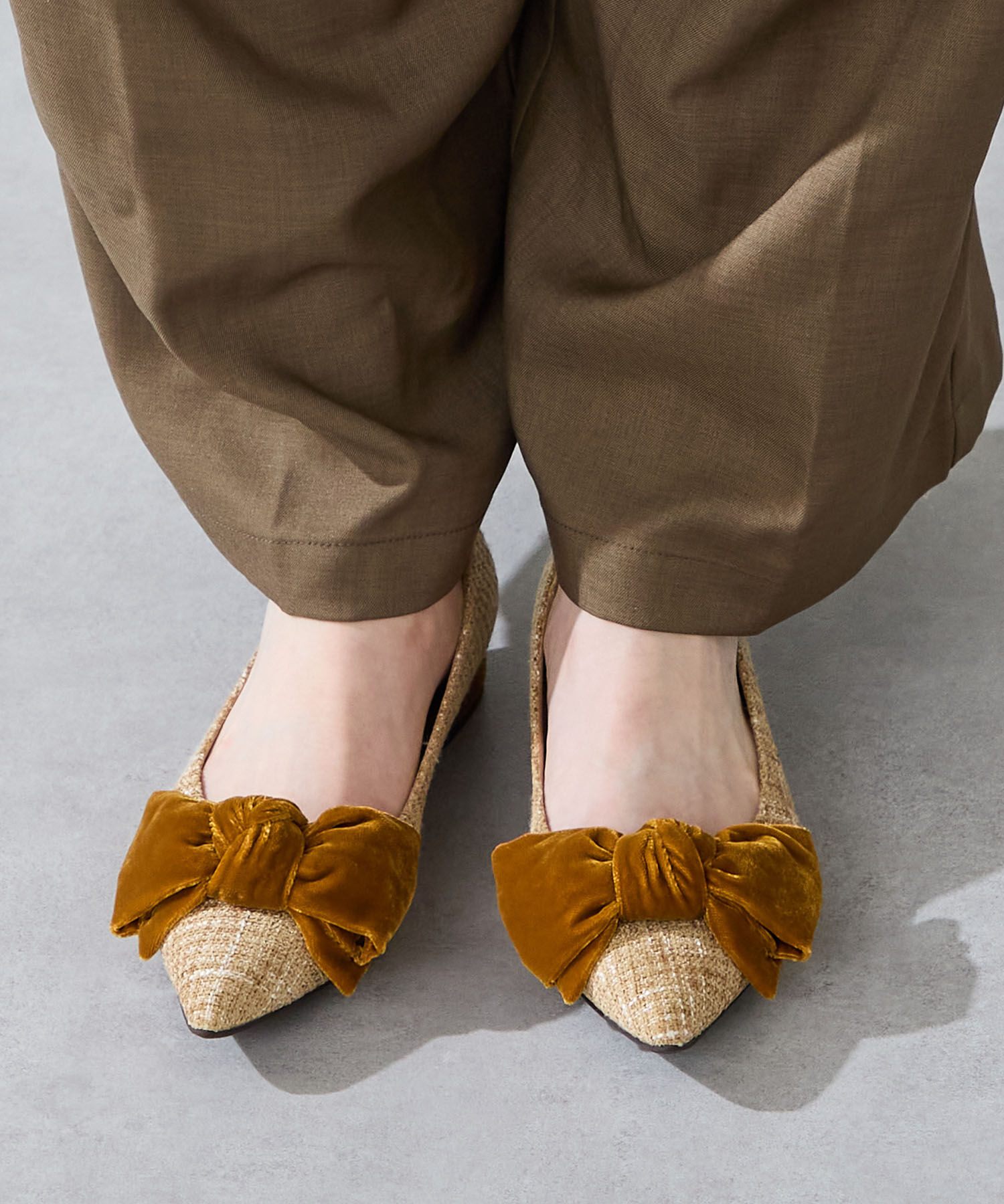 ORiental TRaffic「ベロアリボン&times;ツイード フラット パンプス /51302」|パンプス|