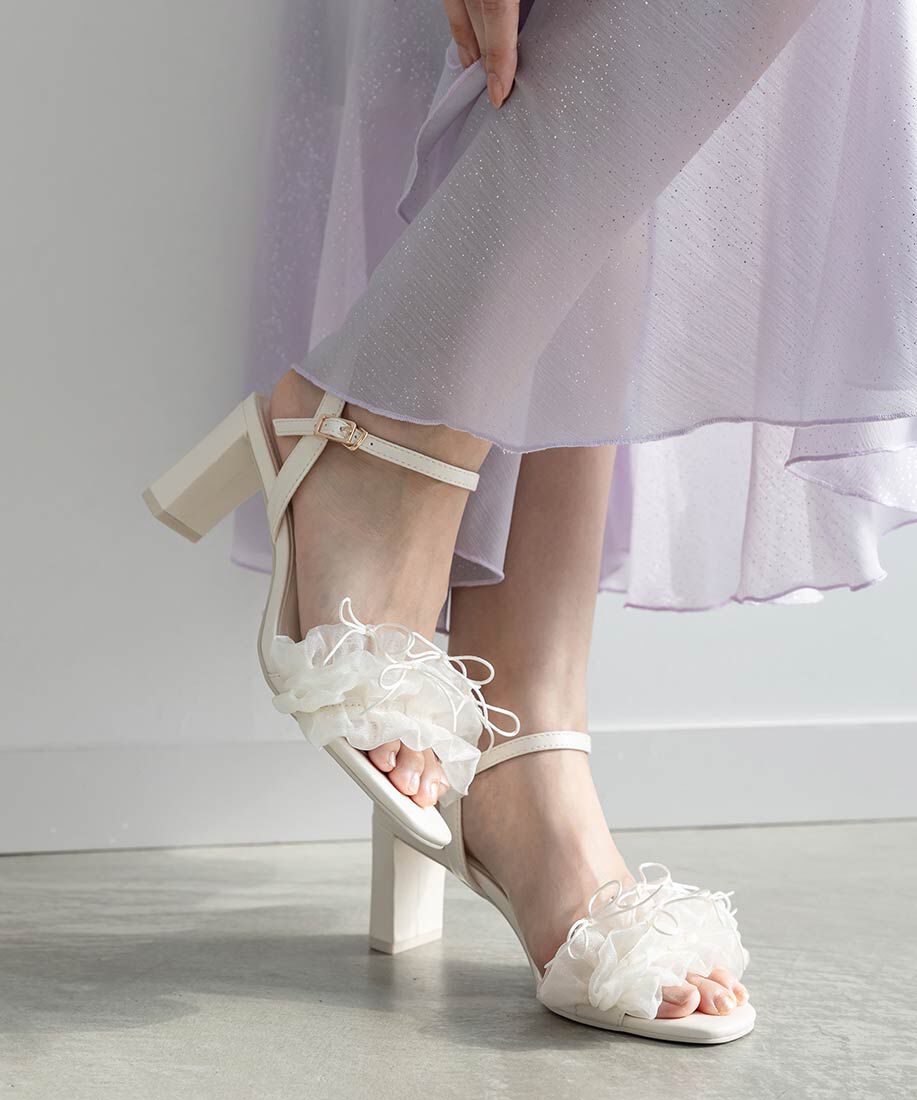  「ミニリボンフリルヒールサンダル」|サンダル|アイボリー
