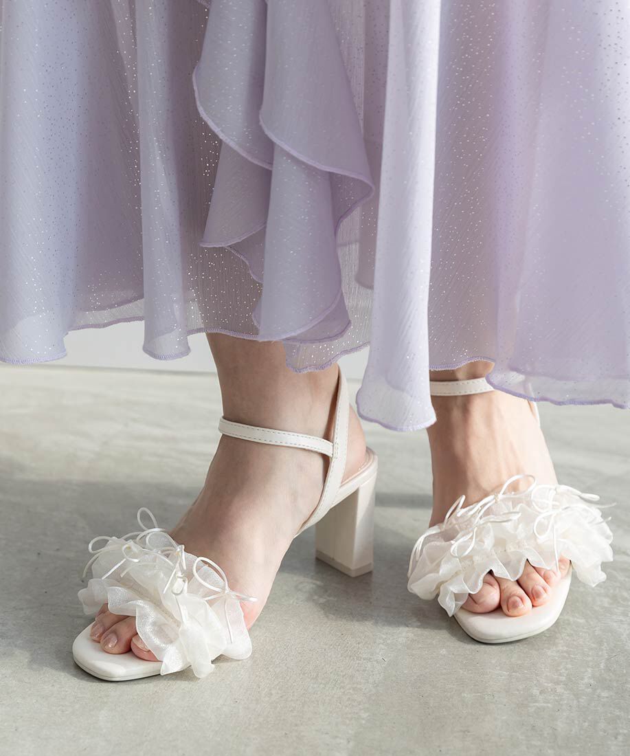  「ミニリボンフリルヒールサンダル」|サンダル|