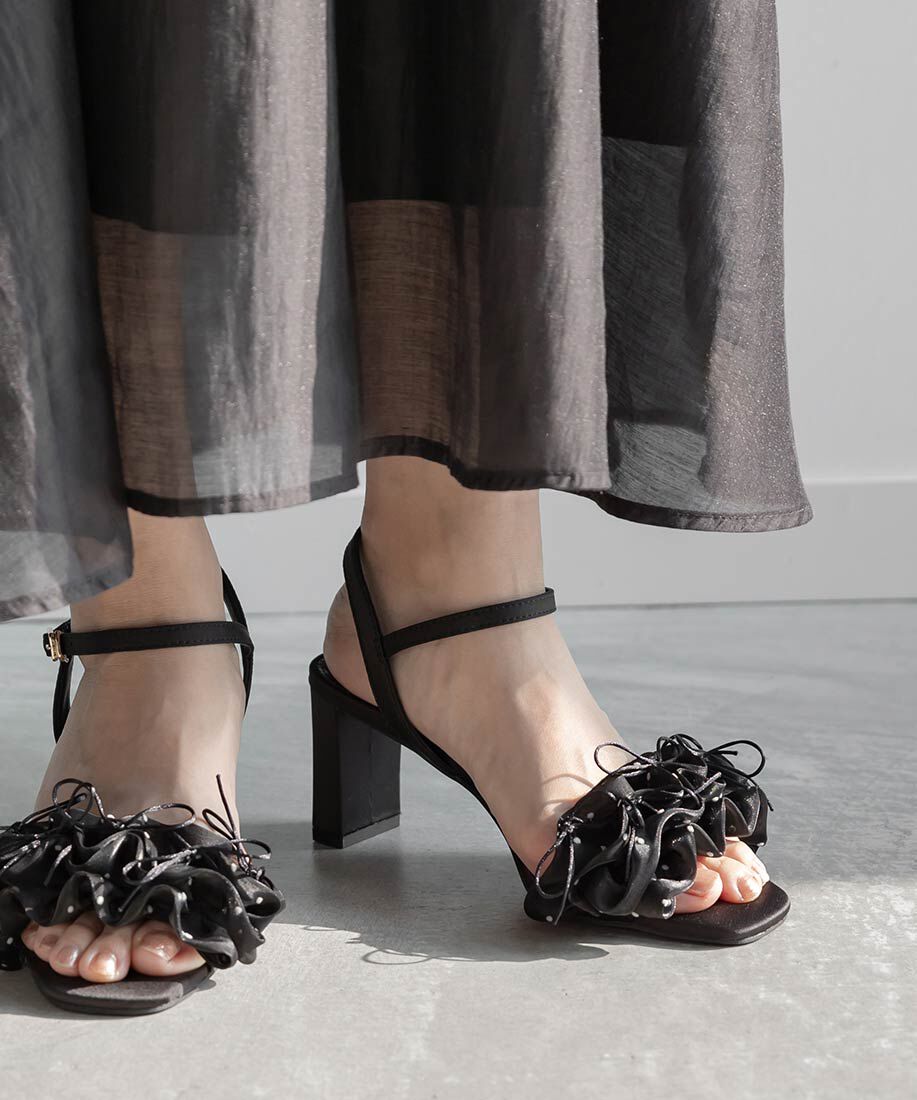  「ミニリボンフリルヒールサンダル」|サンダル|ドット