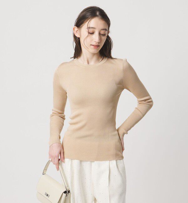 UNITED ARROWS「シルク リブ クルーネック ニット」|ニット・セーター|BEIGE