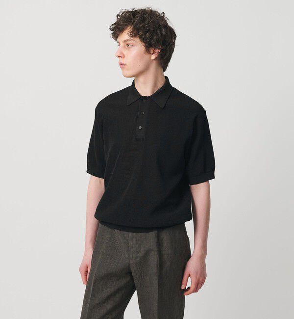 UNITED ARROWS「シャーリーカーン バーズアイ ニットポロシャツ」|ポロシャツ|BLACK