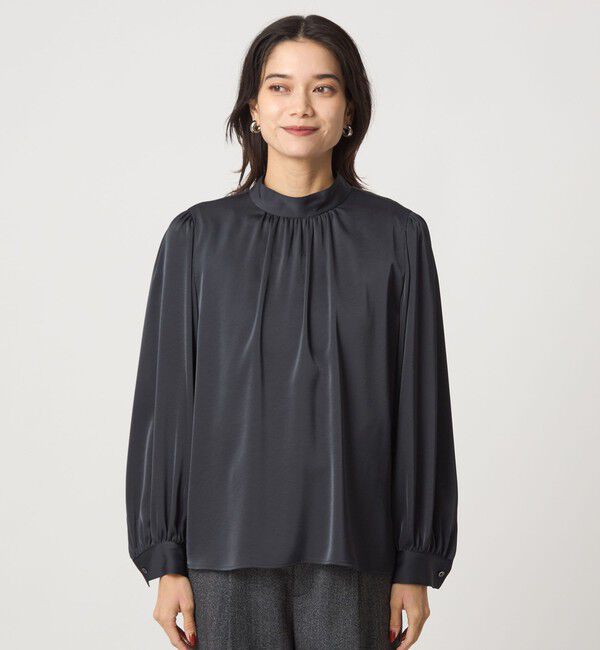 UNITED ARROWS green label relaxing「サテン スタンドネック ギャザー ブラウス」|シャツ・ブラウス|