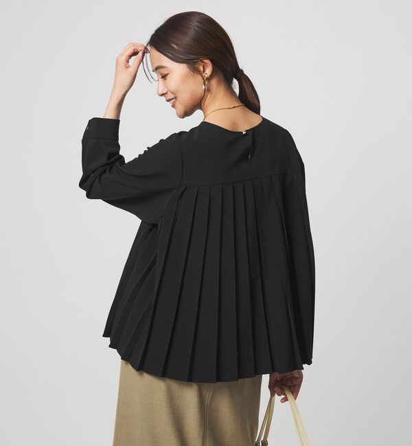 UNITED ARROWS green label relaxing「［size SHORTあり］パウドレ プリーツ ブラウス ウォッシャブル ストレッチ」|シャツ・ブラウス|BLACK