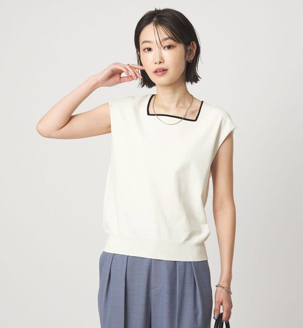 UNITED ARROWS green label relaxing「HIYOKE スクエアネック フレンチスリーブ ニット」|ニット・セーター|WHITE