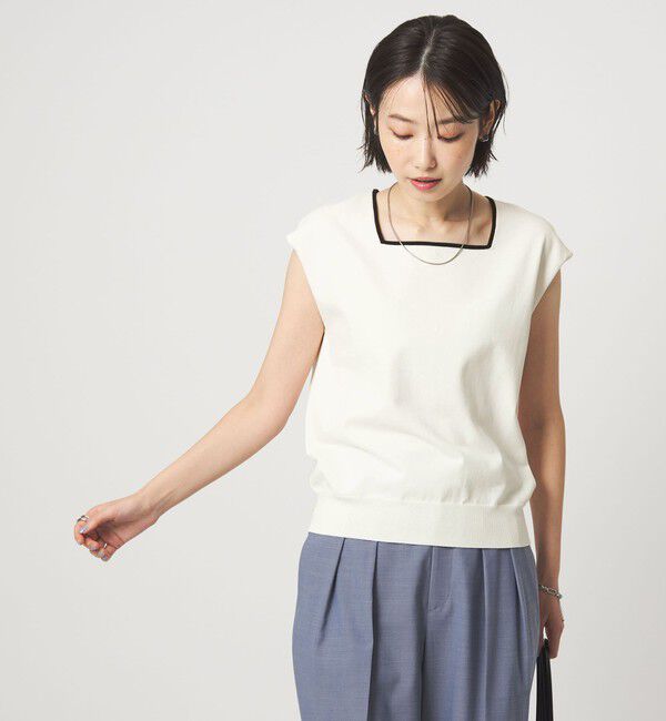 UNITED ARROWS green label relaxing「HIYOKE スクエアネック フレンチスリーブ ニット」|ニット・セーター|