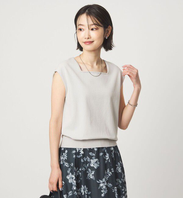 UNITED ARROWS green label relaxing「HIYOKE スクエアネック フレンチスリーブ ニット」|ニット・セーター|LT.GRAY