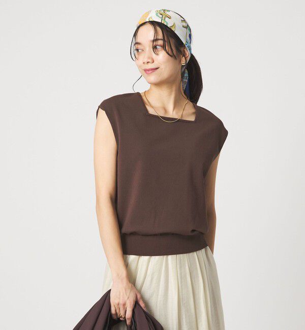 UNITED ARROWS green label relaxing「HIYOKE スクエアネック フレンチスリーブ ニット」|ニット・セーター|