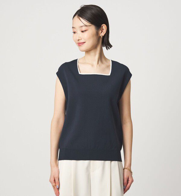 UNITED ARROWS green label relaxing「HIYOKE スクエアネック フレンチスリーブ ニット」|ニット・セーター|