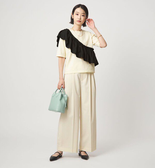 UNITED ARROWS green label relaxing「フリル ドッキング 5分袖 ニット プルオーバー ウォッシャブル」|ニット・セーター|