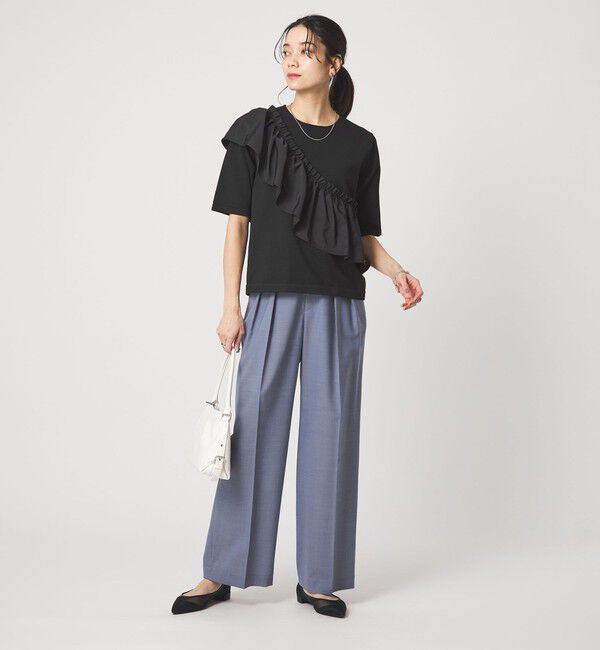 UNITED ARROWS green label relaxing「フリル ドッキング 5分袖 ニット プルオーバー ウォッシャブル」|ニット・セーター|